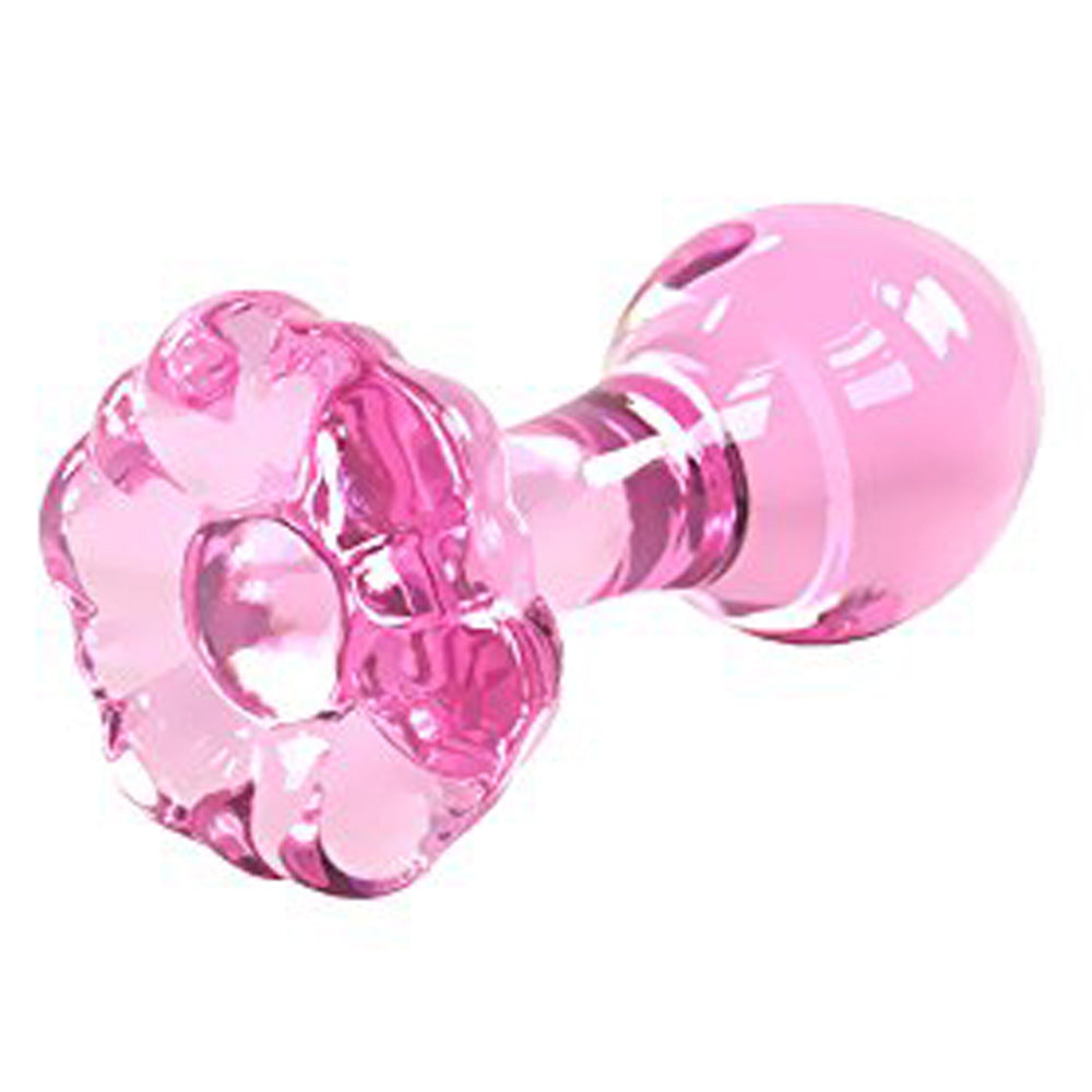 Pink Anal Butt Plug Glass Dildo – Flower Base and Flat Base