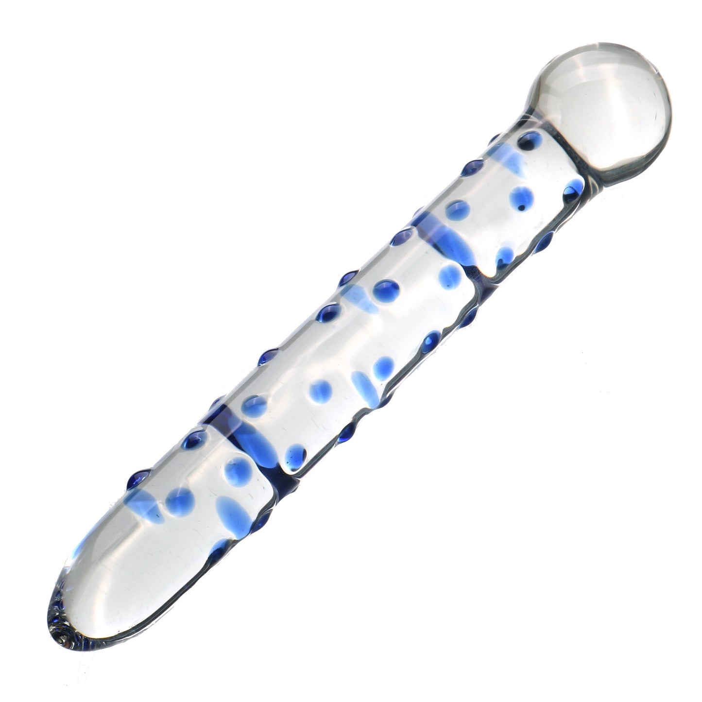 Spectrum Blue Nubby Textured Clear Glass Dildo