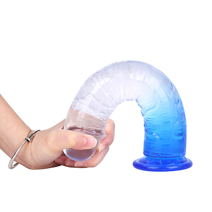Blue Realistic Suction Base Penis Dildo, Strap-On Harness Compatible, Transparent Gradient 7inch/8.46inch