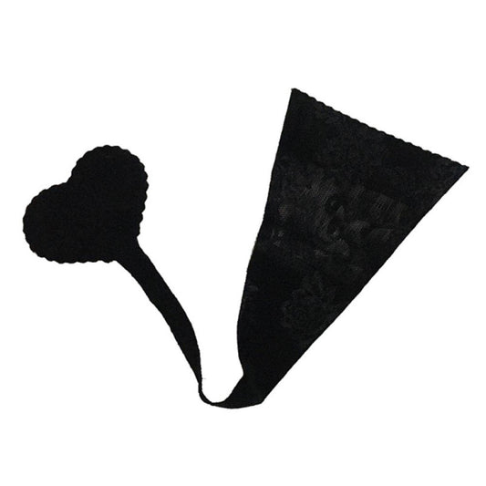 Black Strapless C-String Panties with Lace Heart Design
