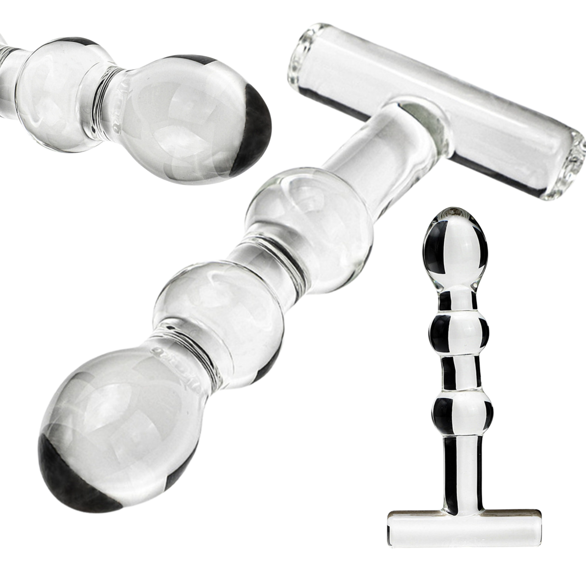 Breaded T-Shape Anal Butt Plug G-Spot Clear Glass Dildo Magicnitz Breaded T-Shape Anal Butt Plug G-Spot Clear Glass Dildo Magicnitz