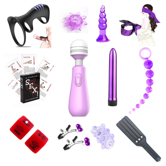 12Pc Couples Bedroom Adventure Set – Magic Wand Massager, Position Game Cards, Sex Dice, & Sensory Accessories
