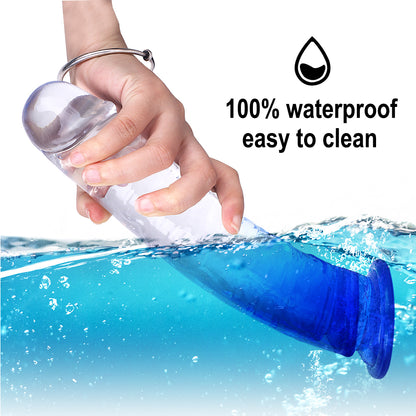 Blue Realistic Suction Base Penis Dildo, Strap-On Harness Compatible, Transparent Gradient 7inch/8.46inch