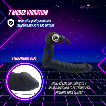 Double Fun Rabbit Vibrator Triple Function Cock Ring 6 Inch Realistic Dildo