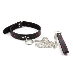 PU Leather Erotic Fantasy Heart-shaped Bondage Neck Choker Collar With Chain Lead Leash Restraint