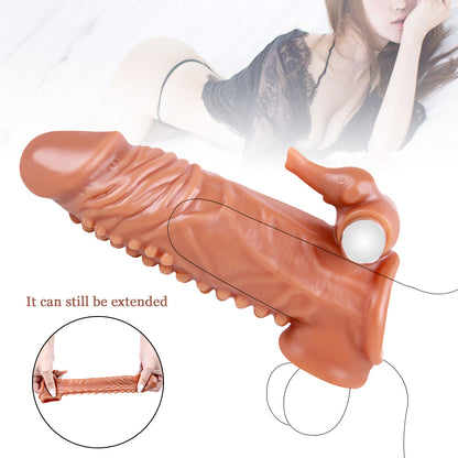 Huge Penis Extender Sleeve Elephant Ball Vibrator Realistic Texture G-Spot Clitoral