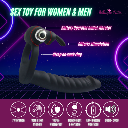Double Fun Rabbit Vibrator Triple Function Cock Ring 6 Inch Realistic Dildo