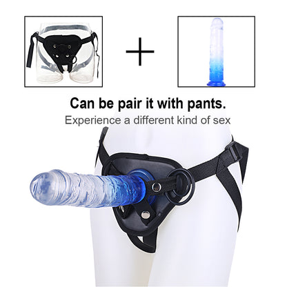 Blue Realistic Suction Base Penis Dildo, Strap-On Harness Compatible, Transparent Gradient 7inch/8.46inch