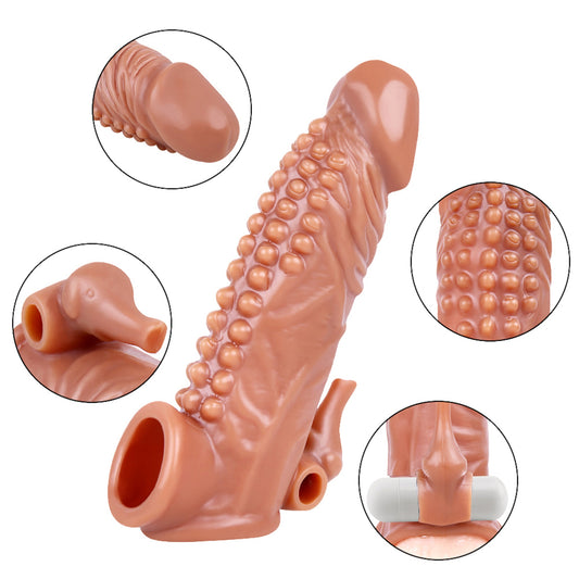 Huge Penis Extender Sleeve Elephant Ball Vibrator Realistic Texture G-Spot Clitoral