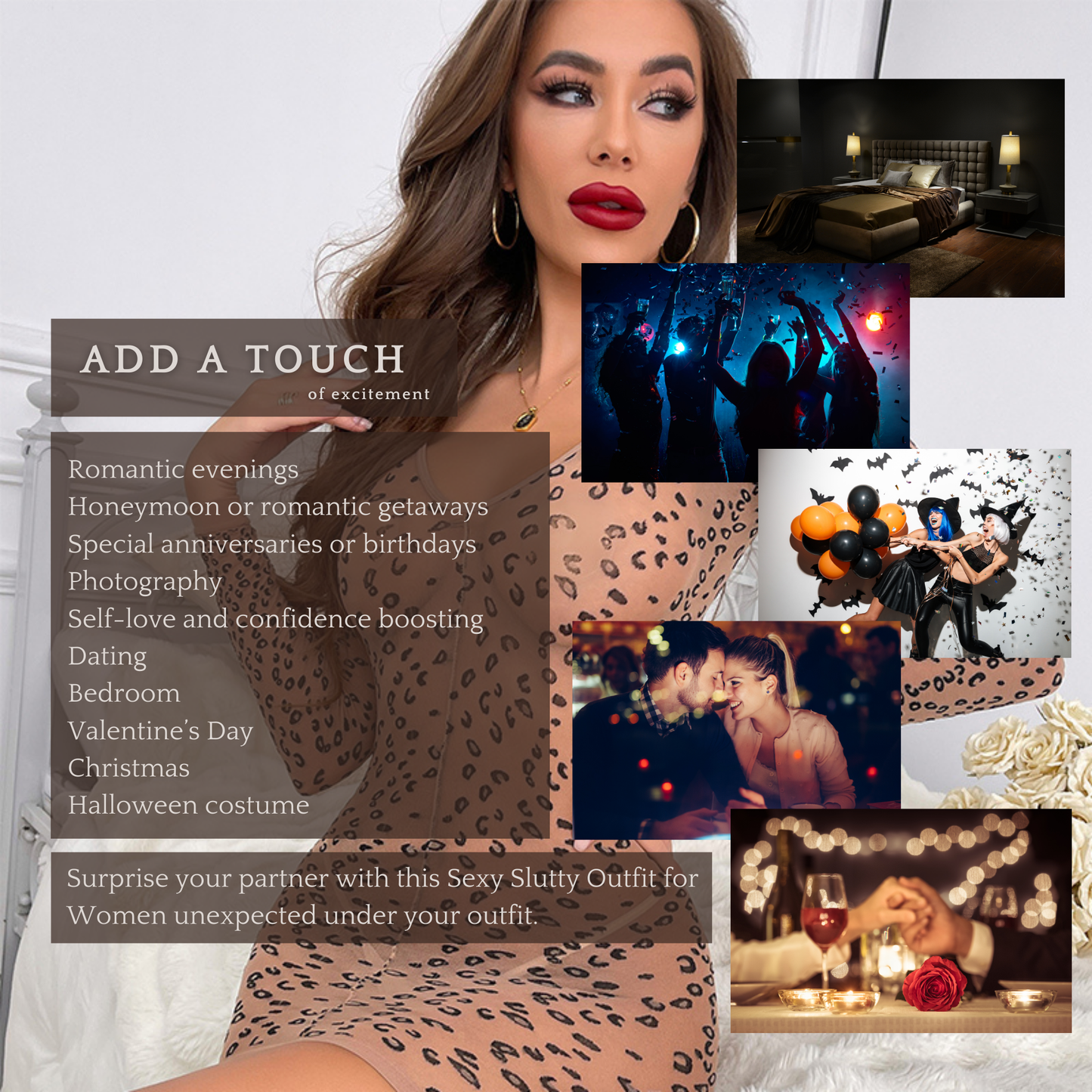 Sexy Lingerie,Mesh Lingerie,See-Through Babydoll Stretchy Sleepwear Nightdress for Cosplay Role Play Leopard Print
