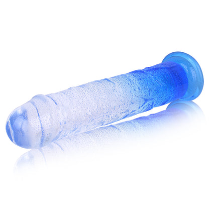 Blue Realistic Suction Base Penis Dildo, Strap-On Harness Compatible, Transparent Gradient 7inch/8.46inch