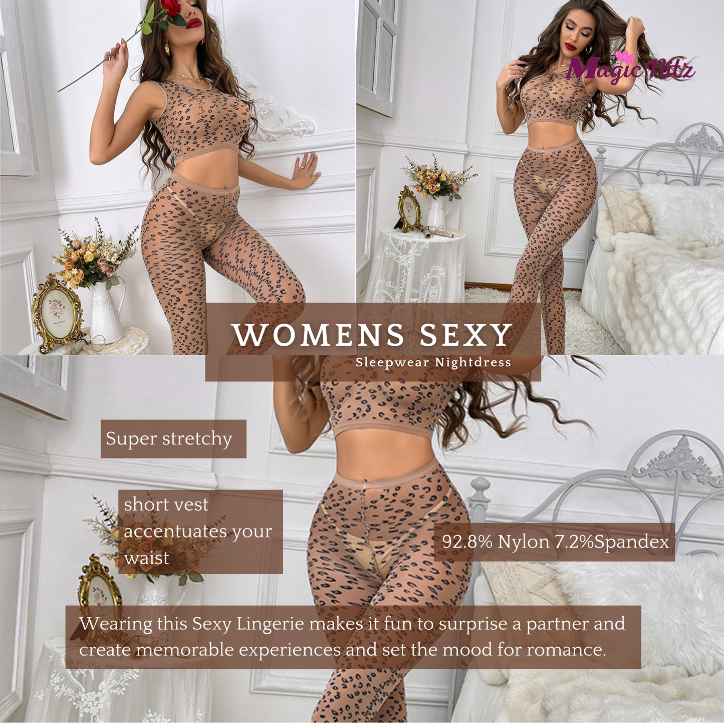 Sexy Lingerie,Mesh Lingerie,See-Through Babydoll,2pcs Stretchy Sleepwear,Strapless Nightwear Hollow Out, Nightdress for Cosplay Role Play