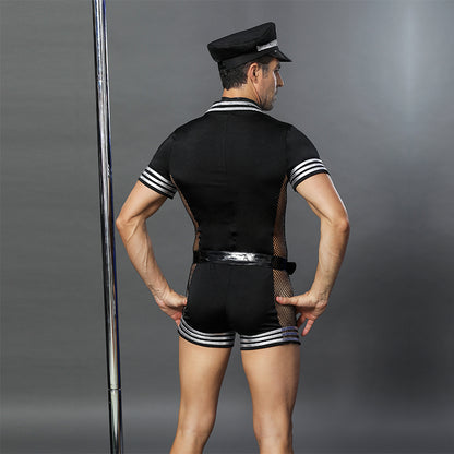 Men's Policeman Cop Cosplay Uniform Role Play Sexy Costume 4pcs Set