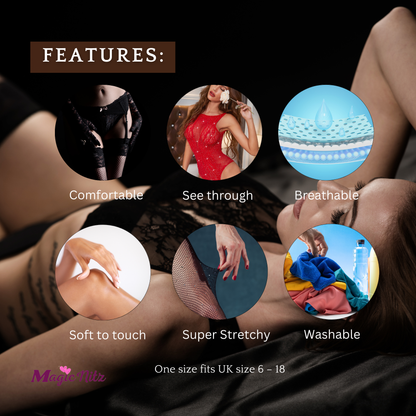 Sexy Fishnet Women Bodysuit Bodystocking Lingerie for Women with Diamond Gemstone in Red