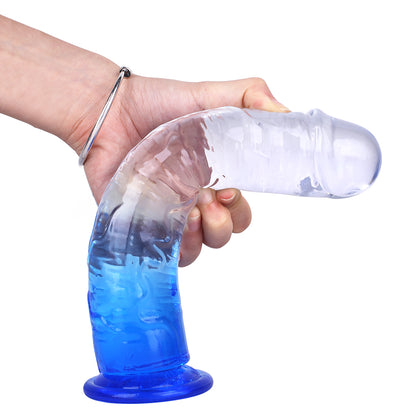 Blue Realistic Suction Base Penis Dildo, Strap-On Harness Compatible, Transparent Gradient 7inch/8.46inch