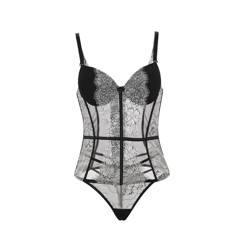 Black and White Corset and Thong, Stockings