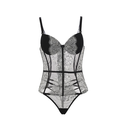 Black and White Corset and Thong, Stockings