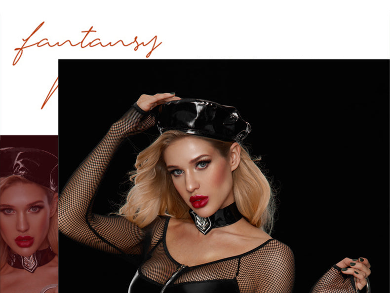 Sexy Wet Look Mesh 4-Piece Police Costume