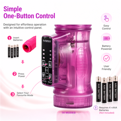 2 in 1 Up & Down Thrusting Dildo with 14 Modes Clitoral Bee Vibrator
