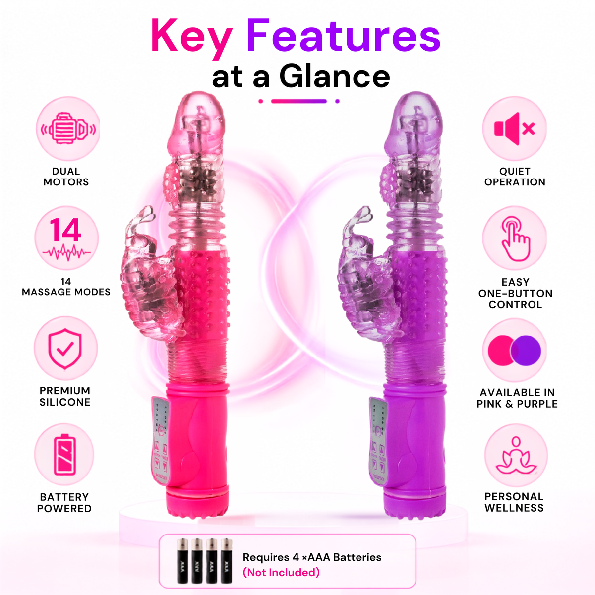 2 in 1 Up & Down Thrusting Dildo with 14 Modes Clitoral Bee Vibrator