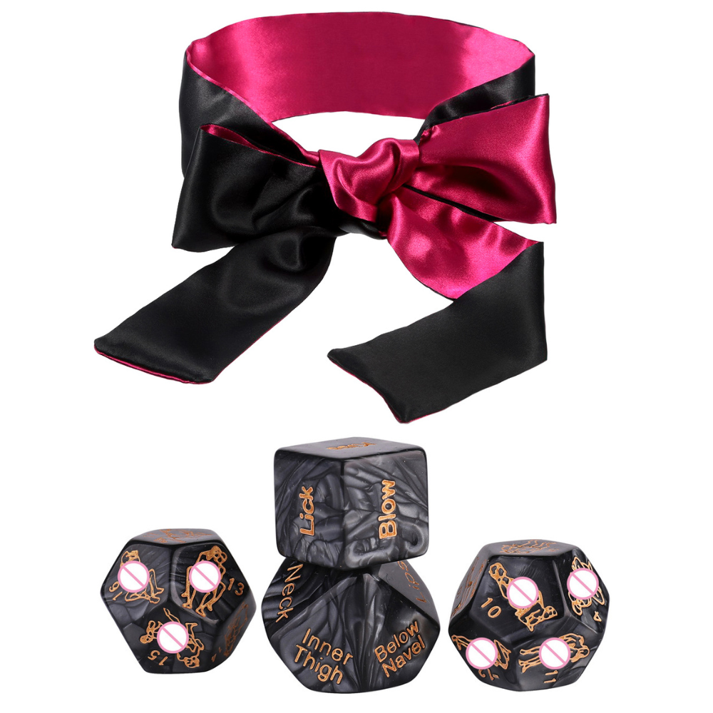 Set of 4 Kinky BDSM Dice Marble-effect and Eye Mask BMSD