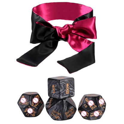 Set of 4 Kinky BDSM Dice Marble-effect and Eye Mask BMSD