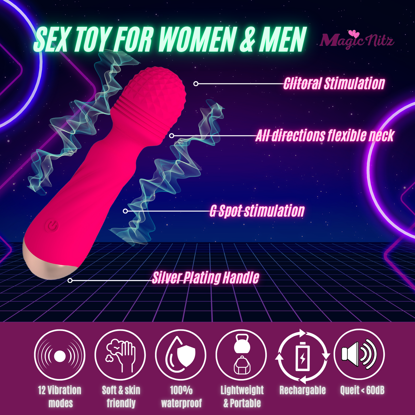 Powerful 12 Speeds Premium Rechargeable Massager Wand Vibrator