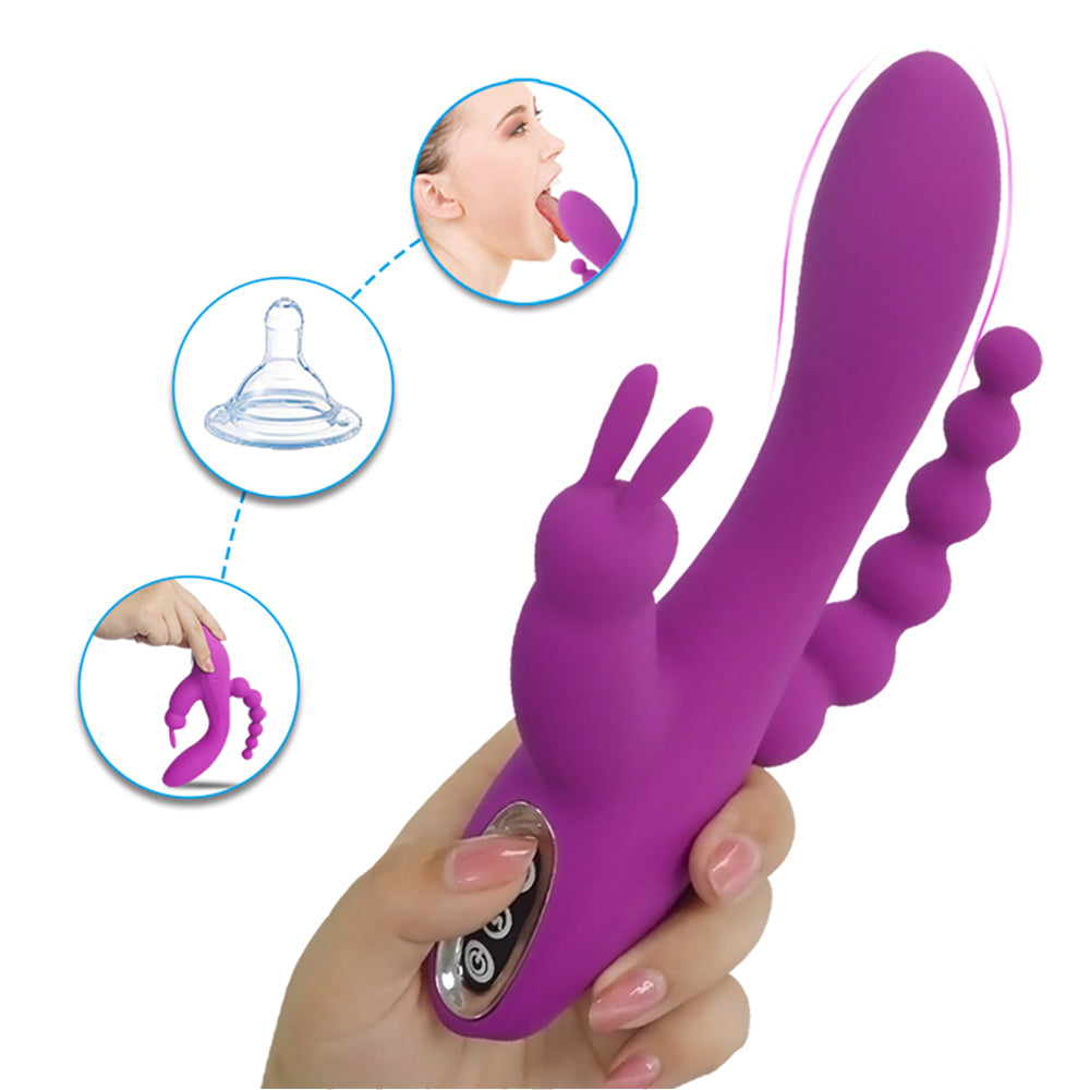 3 in 1 Rabbit Vibrator Clitoral Anal Probe Vaginal Vibrator Dildo Beads