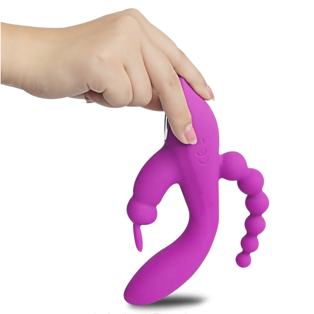 3 in 1 Rabbit Vibrator Clitoral Anal Probe Vaginal Vibrator Dildo Beads