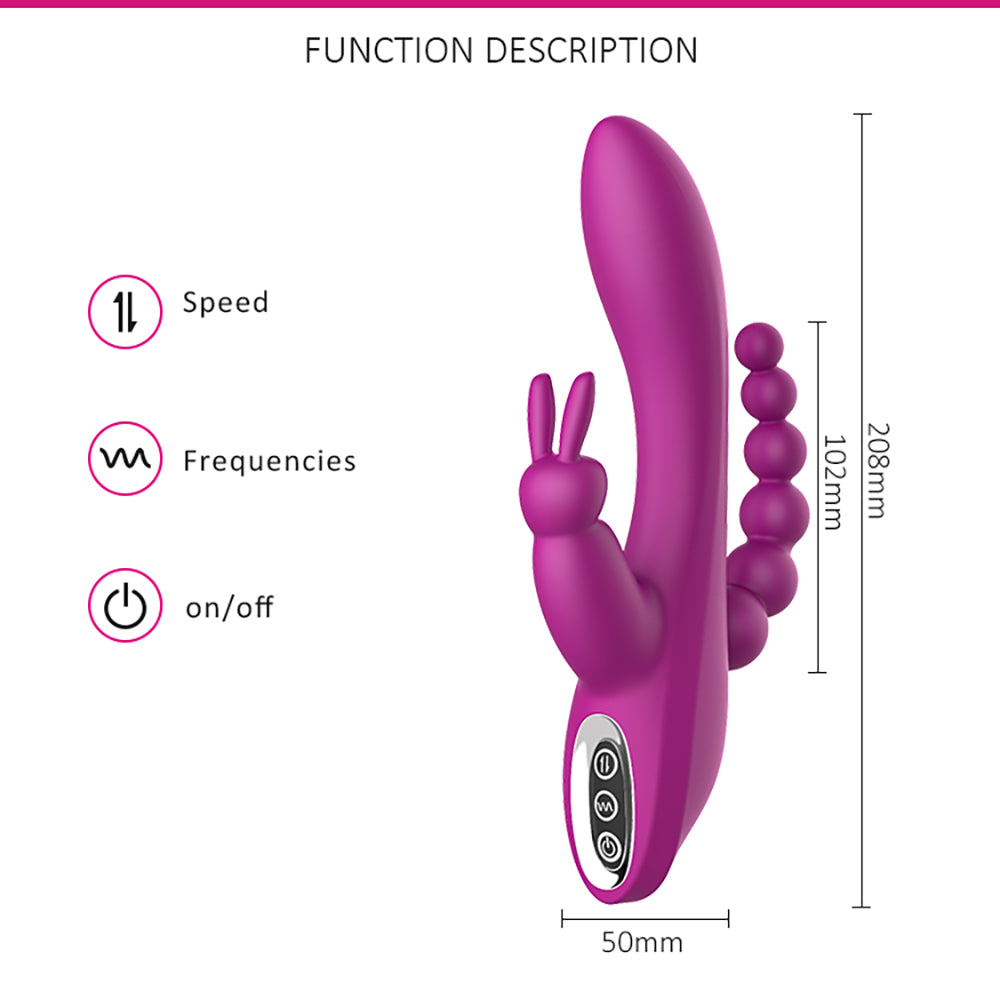3 in 1 Rabbit Vibrator Clitoral Anal Probe Vaginal Vibrator Dildo Beads