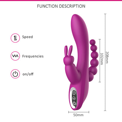 3 in 1 Rabbit Vibrator Clitoral Anal Probe Vaginal Vibrator Dildo Beads