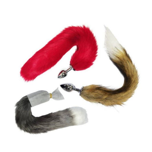 Soft Fox Tail Metal Butt Plug in Red, Beige or Grey