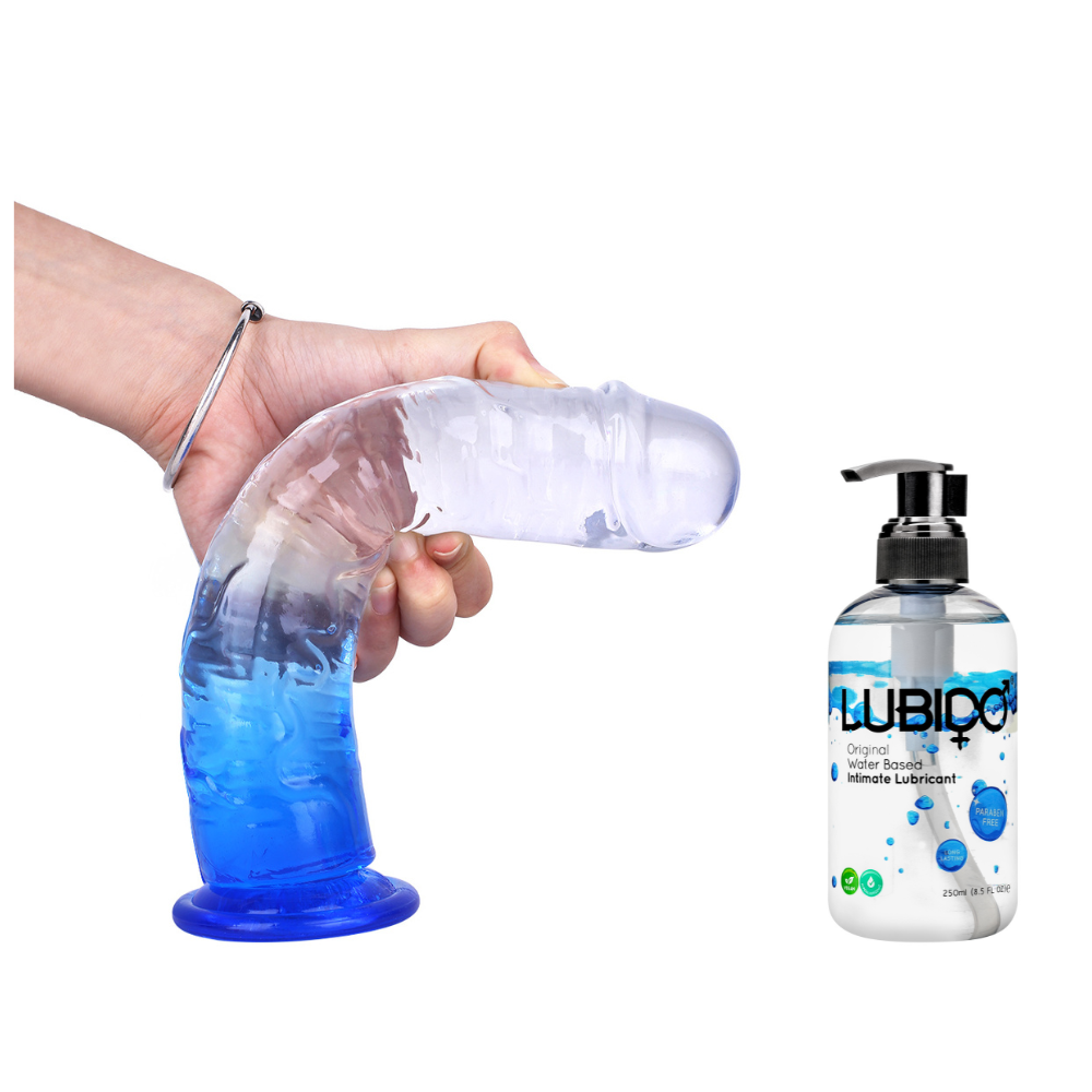 Blue Realistic Suction Base Penis Dildo 7inch/8.46inch with 250ml Lube