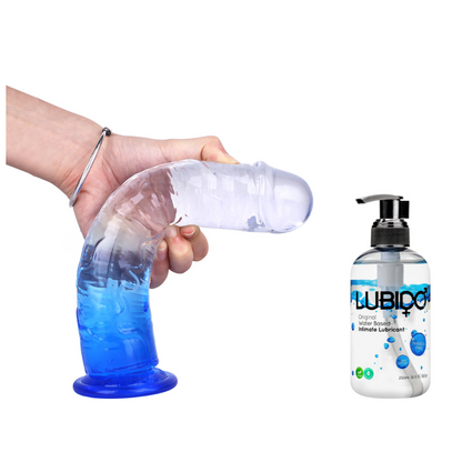 Blue Realistic Suction Base Penis Dildo 7inch/8.46inch with 250ml Lube