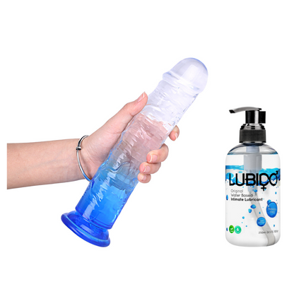 Blue Realistic Suction Base Penis Dildo 7inch/8.46inch with 250ml Lube