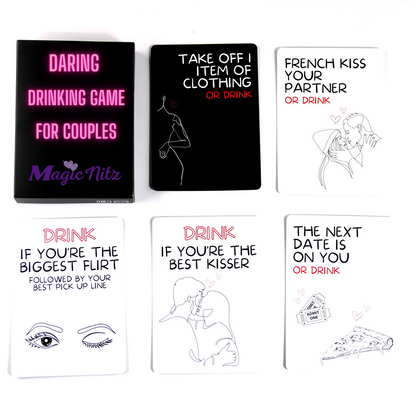 7-Piece Couples Foreplay Set - Rabbit Vibrator, Daring Drinking Card Game and Adult Sex Dice