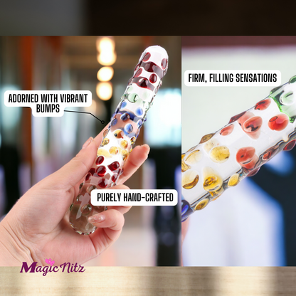 Glistening Colourful Rainbow Raindrop Textured Crystal Glass Dildo