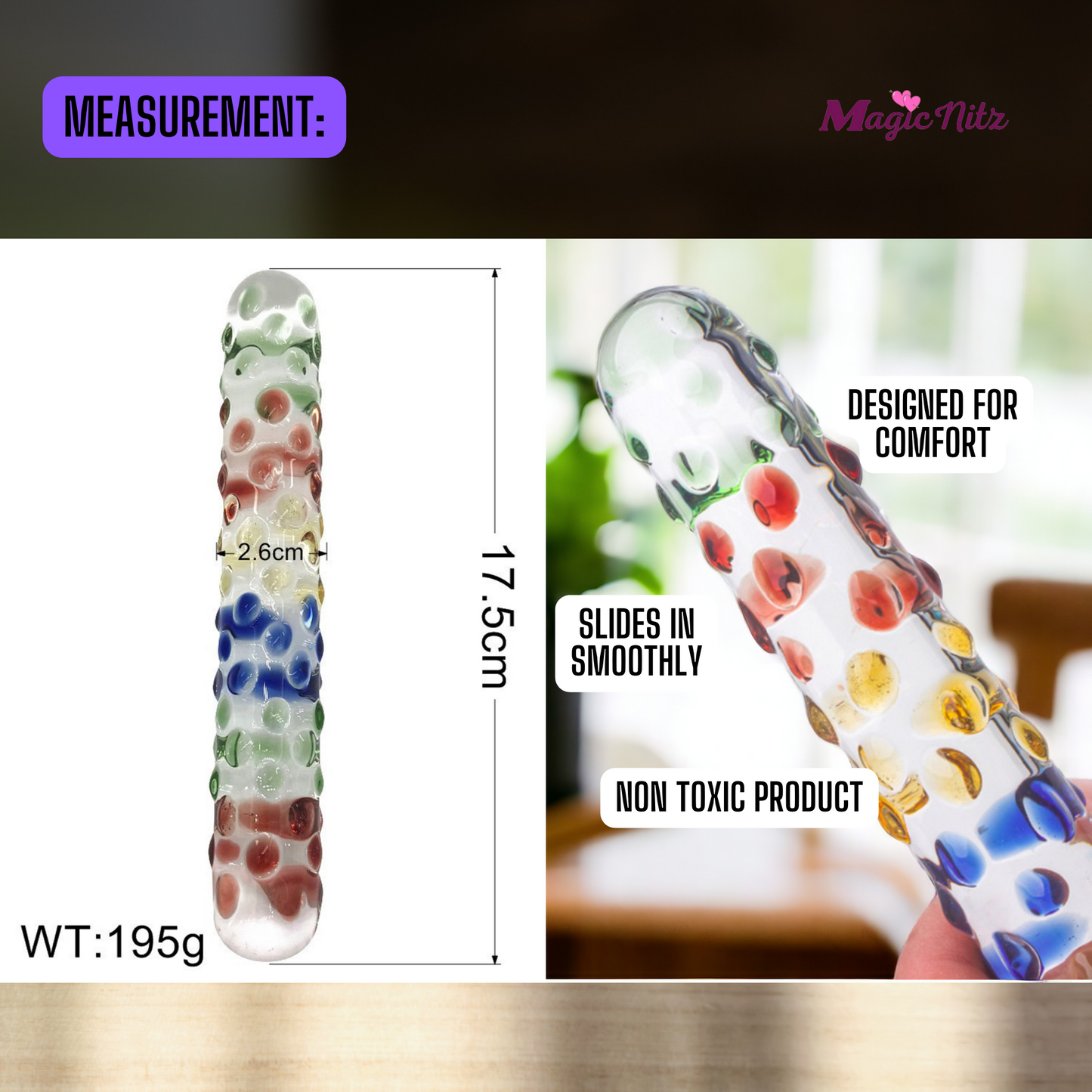 Glistening Colourful Rainbow Raindrop Textured Crystal Glass Dildo