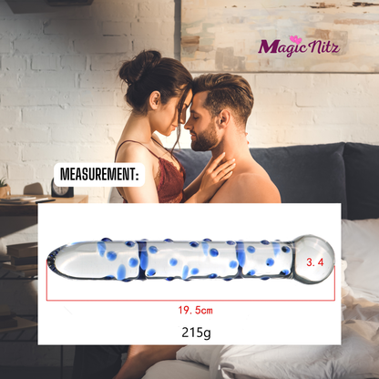 Spectrum Blue Nubby Textured Clear Glass Dildo