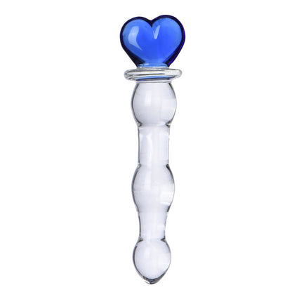Heart Handle Butt Plug Anal Textured Clear Glass Dildo – Blue and Pink
