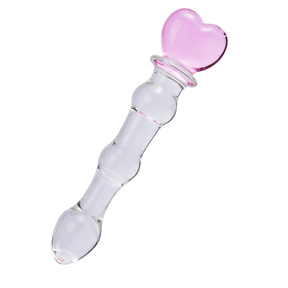Heart Handle Butt Plug Anal Textured Clear Glass Dildo – Blue and Pink