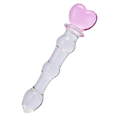 Heart Handle Butt Plug Anal Textured Clear Glass Dildo – Blue and Pink