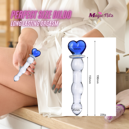Heart Handle Butt Plug Anal Textured Clear Glass Dildo – Blue and Pink