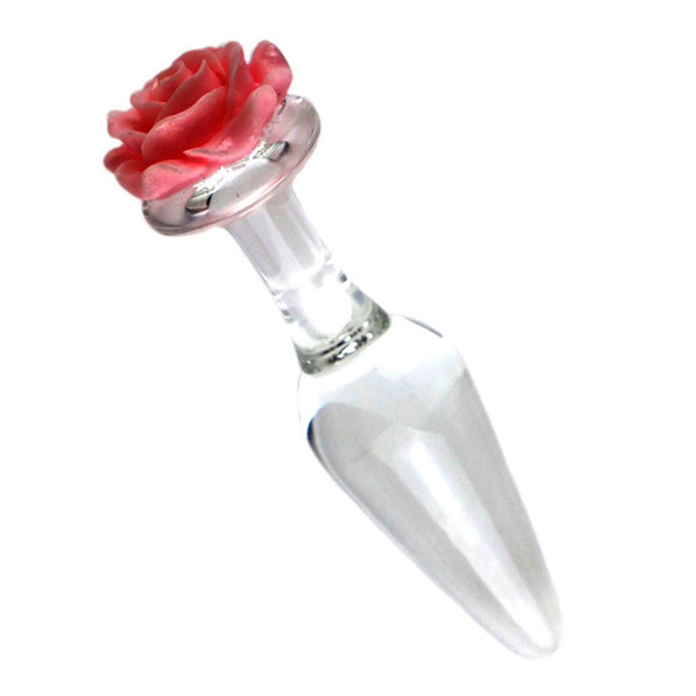 Pink Red Rose Flower Anal Butt Plug Clear Glass Dildo Magicnitz Pink Red Rose Flower Anal Butt Plug Clear Glass Dildo Magicnitz
