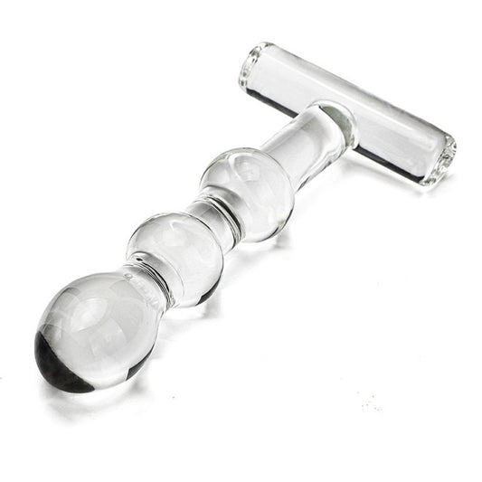 Breaded T-Shape Anal Butt Plug G-Spot Clear Glass Dildo