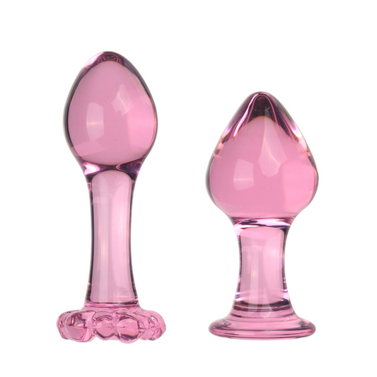 Pink Anal Butt Plug Glass Dildo – Flower Base and Flat Base