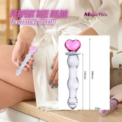 Heart Handle Butt Plug Anal Textured Clear Glass Dildo – Blue and Pink