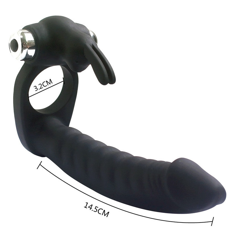 Double Fun Rabbit Vibrator Triple Function Cock Ring 6 Inch Realistic Dildo
