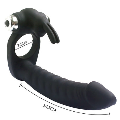 Double Fun Rabbit Vibrator Triple Function Cock Ring 6 Inch Realistic Dildo