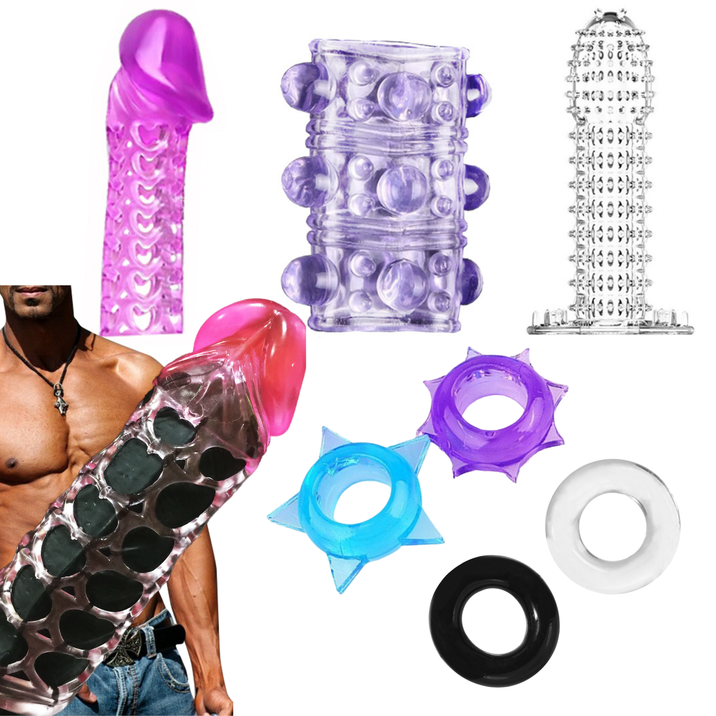 7pcs Cock Rings and Sleeves Set